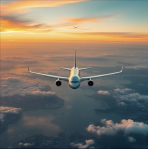 Un aereo in volo sopra le nuvole, simbolo del viaggio come creazione di ponti tra culture